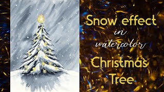 Snowy Christmas Tree  Snow effect in Watercolor  Watercolor Painting  Speed Painting [upl. by Bar501]