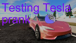 Roblox testing Tesla Roadster 20 prank in Vehicle simulator [upl. by Nyllewell]