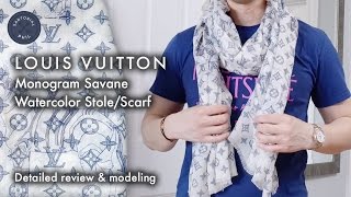 Louis Vuitton Monogram Savane Watercolor StoleScarf Review [upl. by Tobye]