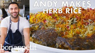 Andy Makes Herb Rice with Scallions and Saffron  From the Test Kitchen  Bon Appétit [upl. by Itsim]