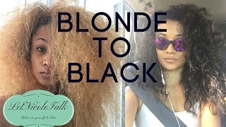 Dying bleached blonde hair to black  Natural curly hair [upl. by Juliane223]