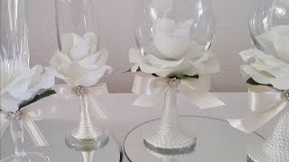 INEXPENSIVE ROSE COVERED WINE GLASSES  INEXPENSIVE DIY  SOME DOLLAR TREE ITEMS [upl. by Pape]