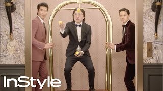 Jimmy O Yang Chris Pang amp Harry Shum Jr  2019 Golden Globes Elevator  InStyle  shorts [upl. by Atims987]