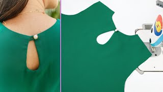 Clever Sewing Tips and Tricks  Best Way Sew Perfect The Back Neckline With Slit And Button Loop [upl. by Relyhs531]