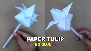 How to make Paper Tulip  Easy origami tulip  DIY tulip flower  No glue paper craft [upl. by Adnorrehs659]