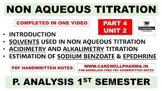 Non Aqueous Titrations  Introduction  Uses  Acidimetry  Pharma Analysis  BP102T  L26 [upl. by Darrel]