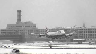 Rare 747 Heavy Landing on Boston Logans 4L [upl. by Eibocaj798]