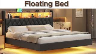 Sikaic LED Floating Bed Frame With Storage Headboard amp Charging Station Black [upl. by Suinuj]