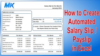 How to Create Automated Salary Slip in Excel Automated Payslip excel [upl. by Ammeg648]