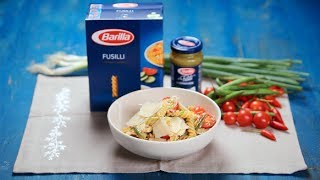 BARILLA SG  Fusilli Pasta Salad with Pesto Chicken amp Tomatoes [upl. by Asreht362]