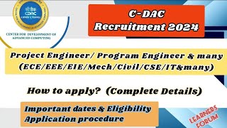 CDAC Recruitment 2024  Project Engineer amp many positions  Any Graduate  Complete Details [upl. by Balsam]