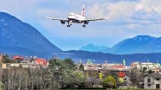 INNSBRUCK PLANESPOTTING  SPECTACULAR AIRPORT IN THE ALPS [upl. by Keelby]