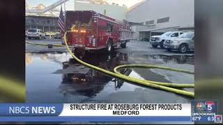 Sprinkler system helps contain fire at Roseburg Forest Products in Medford [upl. by Lesslie]