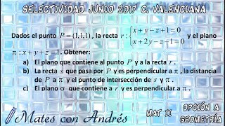 SELECTIVIDAD PAU EBAU EVAU MATEMÁTICAS II JUNIO 2017 COMUNIDAD VALENCIANA – GEOMETRÍA 01 [upl. by Mark]