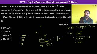 A bullet of mass 10 g moving horizontally with a velocity of 400 m𝑠−1 strikes a wooden block [upl. by Eimmit]