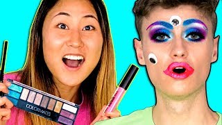 DOING MY BOYFRIENDS MAKEUP DOLLAR STORE MAKEUP CHALLENGE [upl. by Llenyt249]