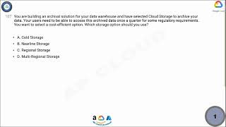 Q107You are building an archival solution for your data warehouse and have selected Cloud Storage [upl. by Llerrem803]