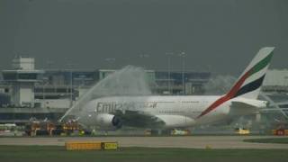 Emirates A380 Water Canon Salute Manchester UK [upl. by Megargee458]