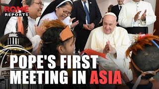 🇮🇩 INDONESIA  Fresh off the plane this was the Popes first meeting in Asia [upl. by Lehpar39]