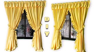 A Simple Ruffled Curtain In Yellow  How To Make A Simple Curtain  Full Tutorial For Beginners [upl. by Aicinoid]