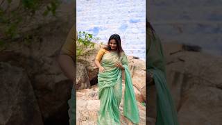 Green ✨ 💚 TheLabelI Ayoti shorts saree greensaree  Keerthi Shrathah  shorts [upl. by Riedel]