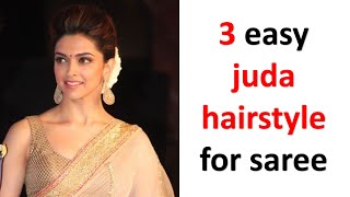 3 easy juda hairstyle for saree  gajra hairstyle  chignon bun  hairstyle for wedding  hairstyle [upl. by Otilopih]