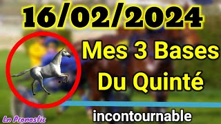 Pronostics PMU Mes 3 bases incontournable VRNDREDI 16 FÉVRIER 2024 VINCENNES [upl. by Lohcin]