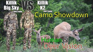 Hunting Camo Killik Big Sky VS Killik K2 on 16 Backgrounds with Deer Vision [upl. by Hanej]