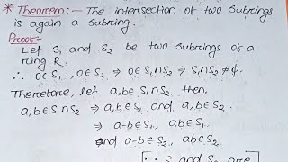 Ring Theory Statement and Proof quotThe intersection of two subring is again a subringquot [upl. by Aibar]