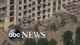 Scaffolding Alongside 7Story Building Crashes Down in Houston [upl. by Harmonia]