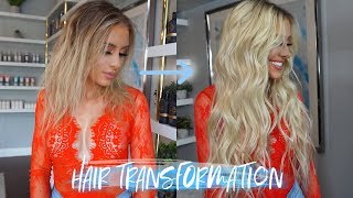 BELLAMI PRO HAIR TRANSFORMATION  BRONDE OMBRE TO PLATINUM BLONDE [upl. by Ellenet]