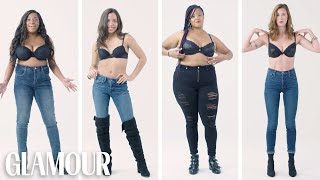 Women Sizes 32A Through 42D Try On the Same Bra Fenty  Glamour [upl. by Enyallij]