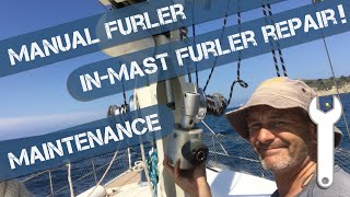 Manual Inmast Furling Repair and Maintenance on the Main Mast of an Amel Super Maramu [upl. by Luke]