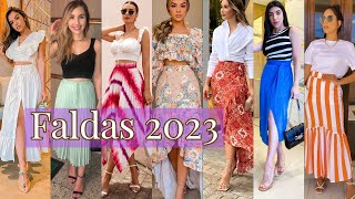 FALDAS DE MODA 2023💚 looks y outfis con faldas largas y midi en tendencia primavera verano 2023 [upl. by Pihc958]