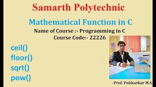 Mathematical Function in C  mathh  ceil  floor  pow sqrt  abs  programming in C  22226 [upl. by Diannne]