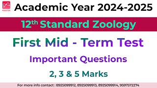 12th Std Zoology  First MidTerm Test 2024  Important Questions  Chapter  1 2 3 4 5 [upl. by Adkins]