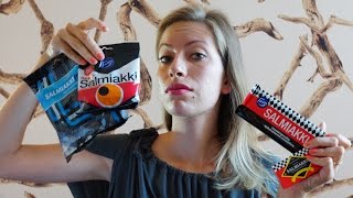 Eating Salmiakki Taste Test Challenge Trying finnish candy [upl. by Acirderf]