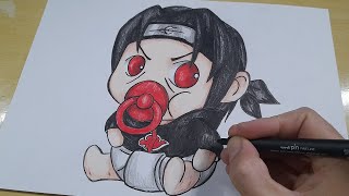 COMO DESENHAR BABY ITACHI da AKATSUKI passo a passo [upl. by Ellevehs]