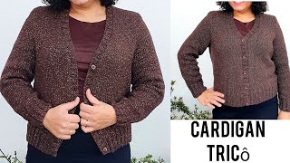 Cardigan de tricô com cava  Tutorial knitting subtitles [upl. by Anurb949]