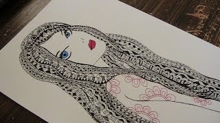 zentangle  zentangle drawing with pattern  doodle girl [upl. by Adlemi]