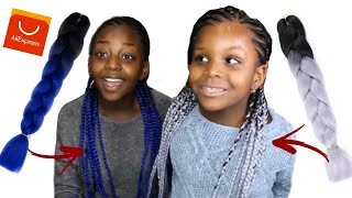 COMMENT JE FAIS DES TRESSES GRIS ET BLEU À MES FILLES AMINATA ET CIRA  MECHES ALIEXPRESS [upl. by Johannessen]