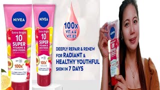 Nivea Extra Bright 10 Super Vitamins amp Skin Food Serum in Lotion  ang Ganda  Zaiveeyh Shy [upl. by Hemminger514]