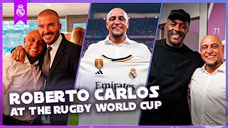 ROBERTO CARLOS with DAVID BECKHAM amp IDRIS ELBA at the RUGBY WORLD CUP [upl. by Teddman]