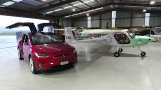 Pipistrel Alpha Electro ZKEAL amp Tesla Model X 75D Easter Egg Dance at Kapiti Districts Aero Club [upl. by Ettenna135]