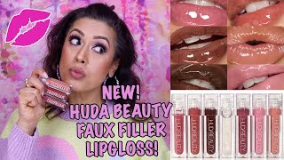 REVIEW NEW Huda Beauty FAUX FILLER Lip Glosses [upl. by Edmondo701]