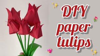 Origami Tulip  How to make paper tulip  Easy origami tulip  DIY tulip flower  No glue 🌷 [upl. by Orelee]