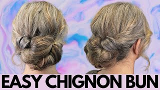 EASY chignon bun hairstyle  quick low chignon [upl. by Reivaxe]