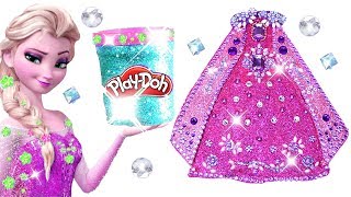 Learn Colors Play Doh Making Colorful Sparkle Disney Princess Frozen Elsa Dress Play Doh Toys Kids [upl. by Anir]