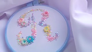 Hand Embroidery Flower Letter R Sequins beads and silk [upl. by Inah]