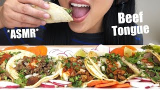 ASMR STREET TACOS  Eating Sounds  BEEF TONGUE Carne Asada Pork Canitas Tacos  ASMR Phan [upl. by Macleod514]